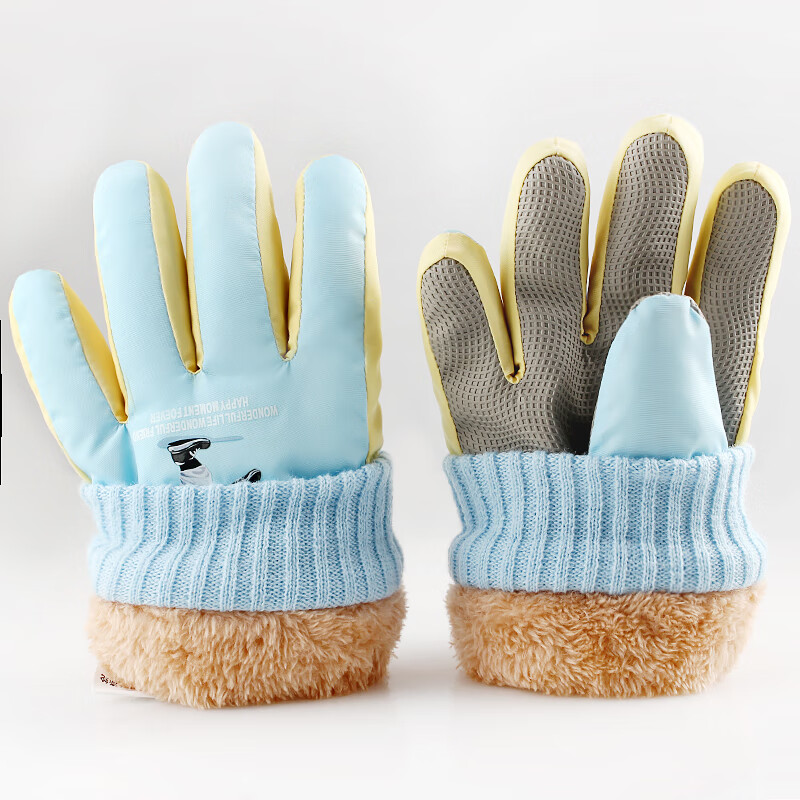 火炬人儿童手套防寒4到7岁冬季加绒手套卡通保暖滑雪手套玩雪手套3317蓝 玉桂蓝