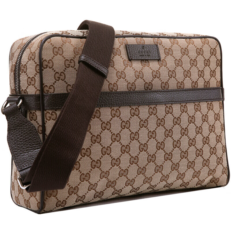 古驰(gucci)男包单肩包斜挎包中性款棕色帆布双g印花公文包