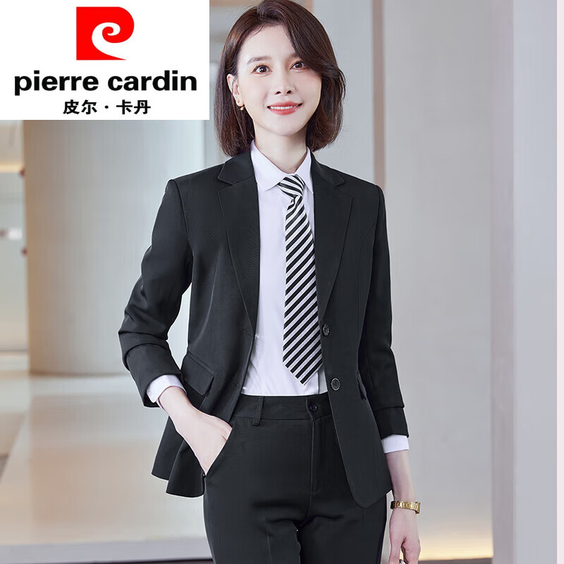 皮尔卡丹（pierre cardin）蓝色西装套装女秋冬职业气质西服外套酒店银行经理工作服教师正装 521款黑色西装 两粒扣-翻口袋 S