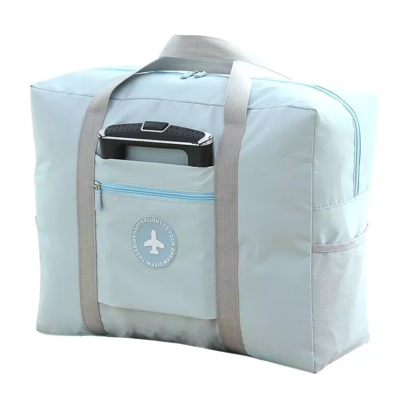 折叠旅行袋可套拉杆箱大容量衣物整理袋登记包单肩可手提可背 浅蓝双层加厚飞机包
