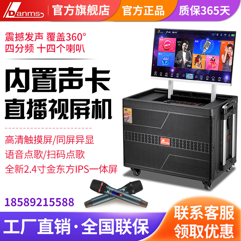 丹唛仕 户外带显示屏KTV视频k歌广场舞拉杆音响自带声卡室内室外唱歌大功率音箱 H-8800(2000G硬盘24寸屏)+大礼包