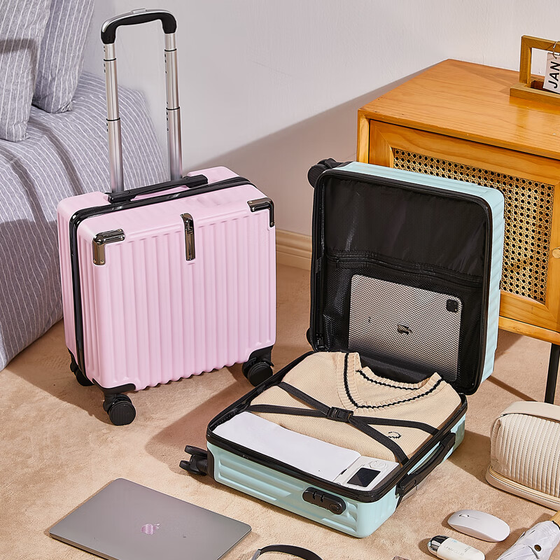 SUKESI行李箱次日达轻便小型登机箱结实耐用旅行箱学生万向轮密码拉杆箱 经典雅黑 18英寸 3节拉杆