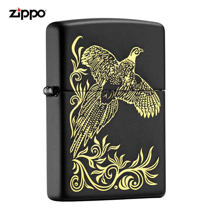 zippo打火机正版 美国原装进口创意之宝凤凰来仪送男友礼物 黑裂漆