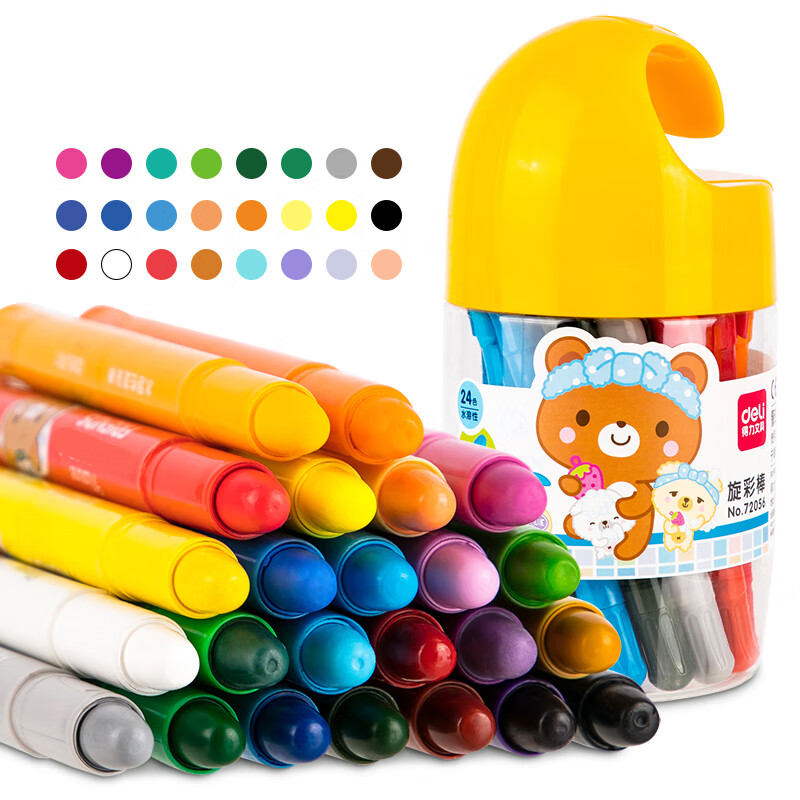 得力（deli）水溶性炫彩棒24色油画棒蜡笔儿童玩具男女孩六一儿童节生日开学礼物72056