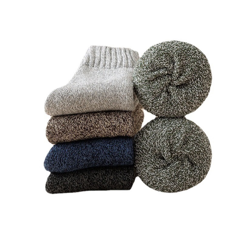 莫代尔加厚棉袜冬季男士中筒加绒保暖毛圈袜5双装 毛圈袜拼线 5双 均码 男37-44码