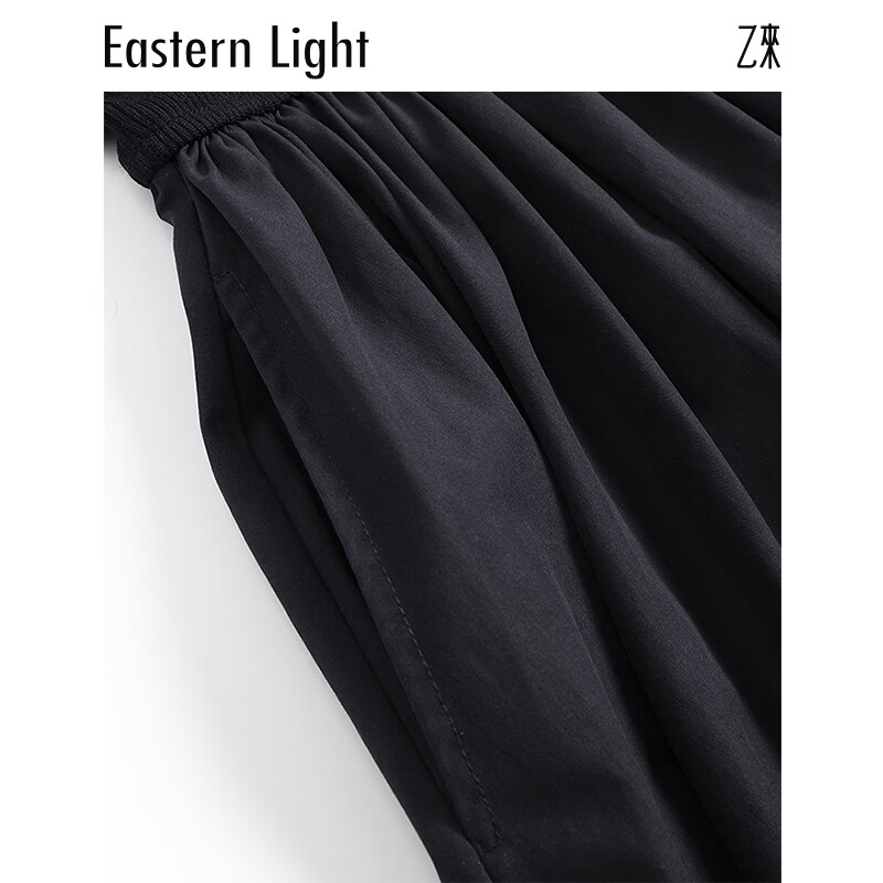 乙来（EASTERN LIGHT）镂空针织拼接连衣裙长款短袖夏季新款显瘦遮肚子气质女装裙子 优雅黑 M