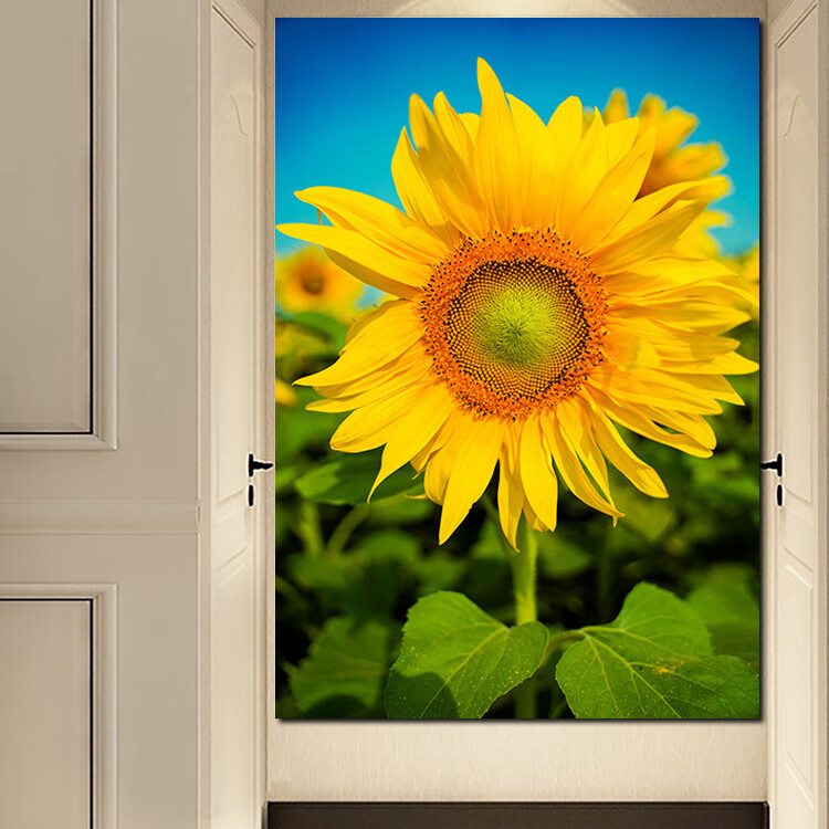 向日葵中式挂画海报背景墙贴图玄关客厅挂画大幅装饰画鲜花植物图