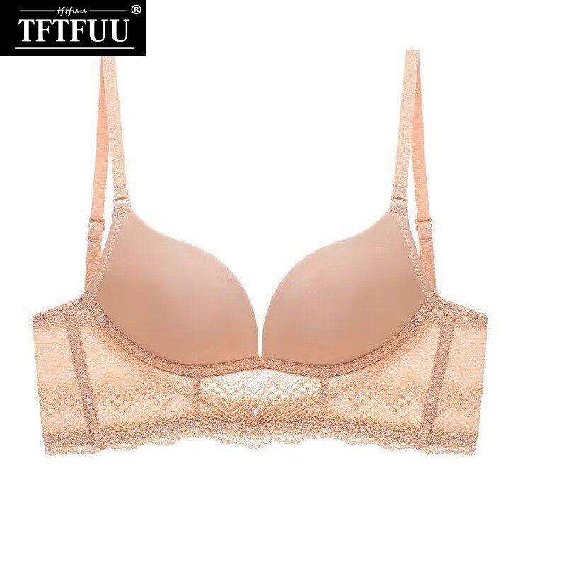 性感内衣u型大露背美背蕾丝文胸无痕无钢圈小胸聚拢内衣夏季 肤色 70a