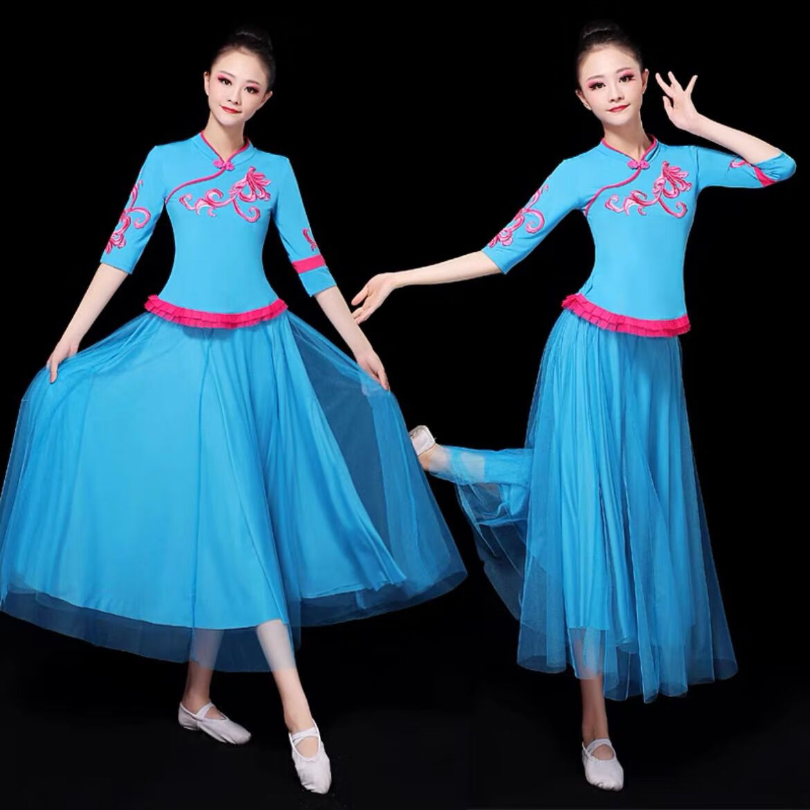 璟浩广场舞套裙民族服装秋天大裙摆半身裙新款舞蹈服套装女蒙古舞开场