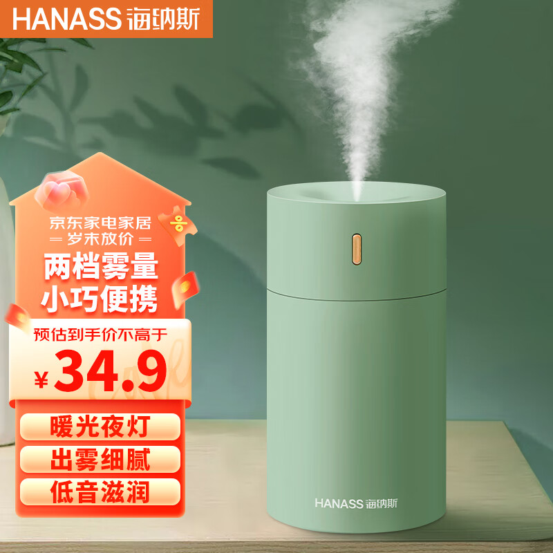 海纳斯（HANASS）加湿器 卧室迷你家用办公室桌面车载轻音上加水小型usb插电便携加湿伴侣 HM-101