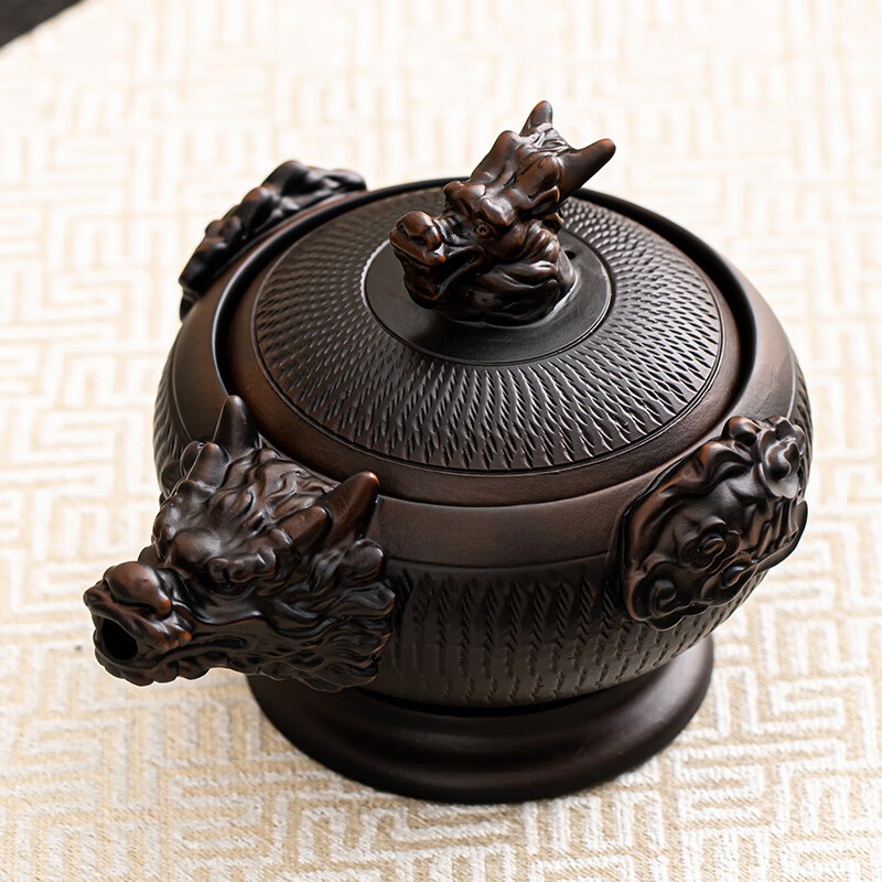 宇軒復(fù)古紫陶手抓壺牛扭轉(zhuǎn)乾坤高檔紫陶旋轉(zhuǎn)泡茶壺手工功夫茶具套裝 紫陶龍行大運(yùn)旋轉(zhuǎn)茶壺-高款