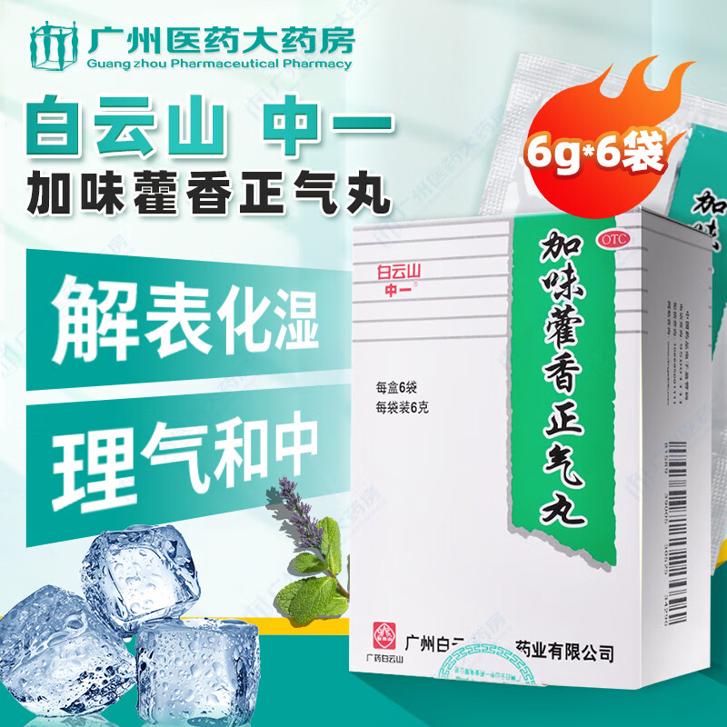 中一 加味藿香正气丸 6g*6袋 风寒感冒头痛胃痛中暑晕车腹泻呕吐防暑