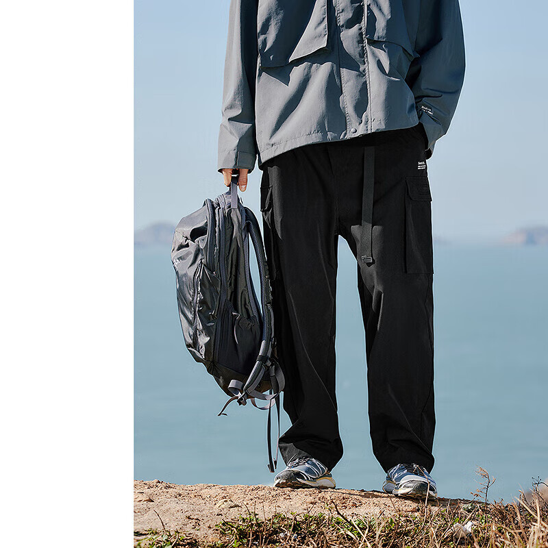太平鸟男装【京东独家】休闲裤工装裤运动质感长裤子黑色（宽松）2XL