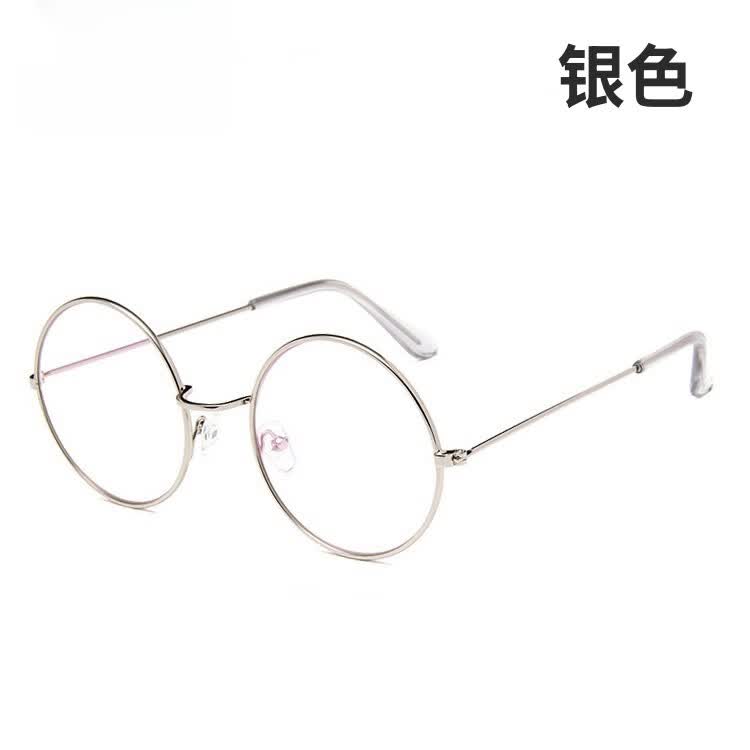 波特同款复古大圆形眼金属韩版框架平光潮眼镜架万圣节配度数 银色