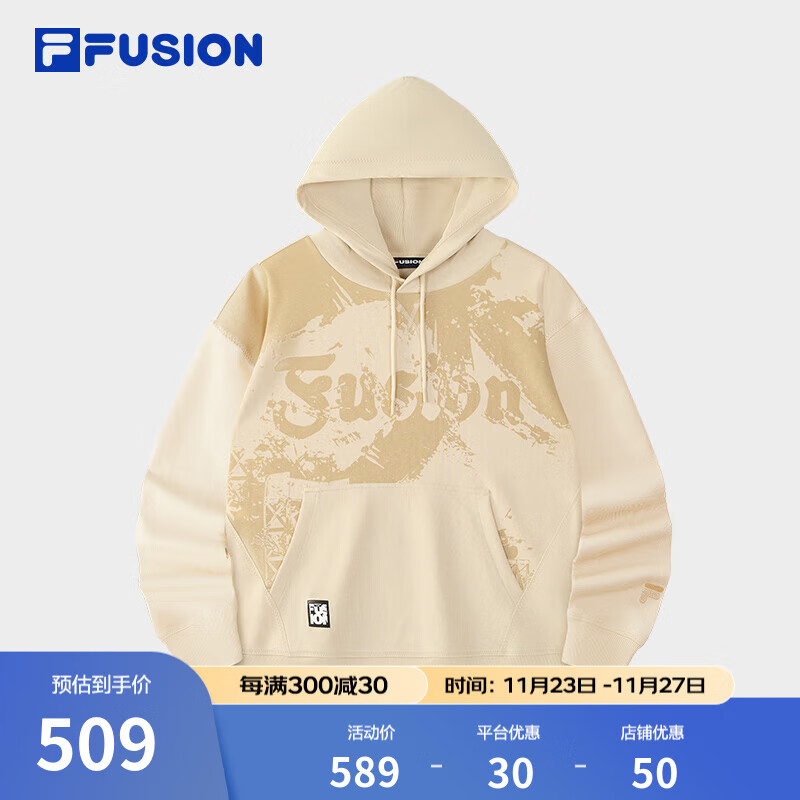 FILAFUSION斐樂潮牌男士連帽衛(wèi)衣2024秋季新品舒適寬松針織長袖上衣 春蕎色-BG XL 180/100A