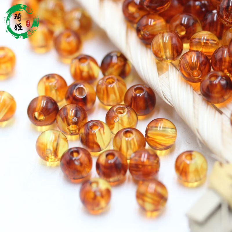 琦姬琥珀晕染渐变色圆珠子 手工编织手串手链耳饰品diy配饰摆件材料