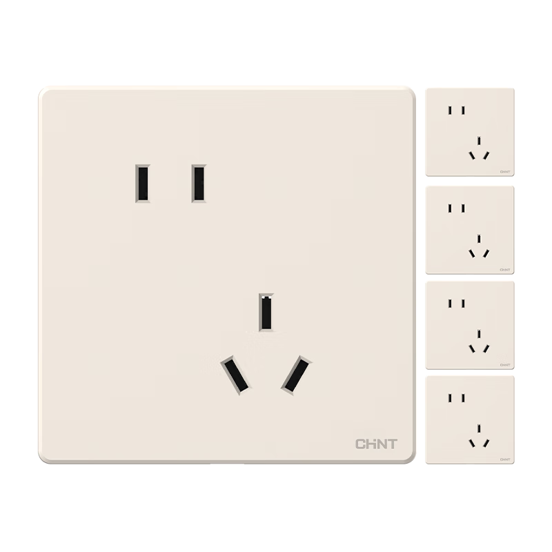 正泰（CHNT）开关插座面板超薄哑光磨砂大板奶油风家用86型墙壁电源 K3E芝士黄 【限量抢购】斜五孔5只装(10A)
