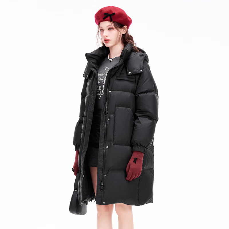 乐町【商场同款】基础中长款羽绒服冬季新款保暖外套C1ACE4328 黑色 S