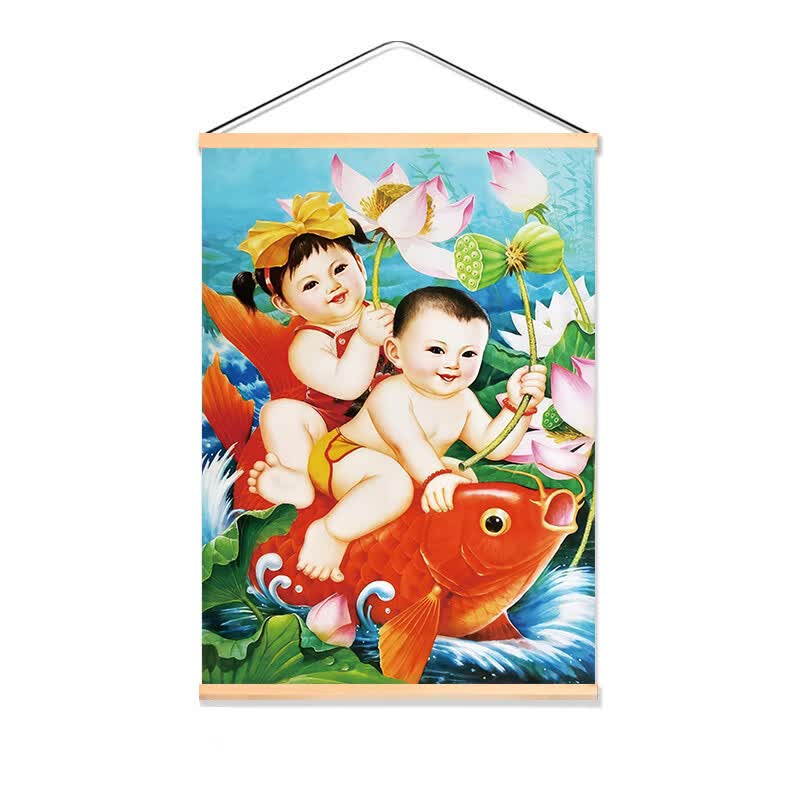 博纳欧(bonaou)求子年画宝宝送子观音菩萨图助孕好孕海报婚房龙凤胎