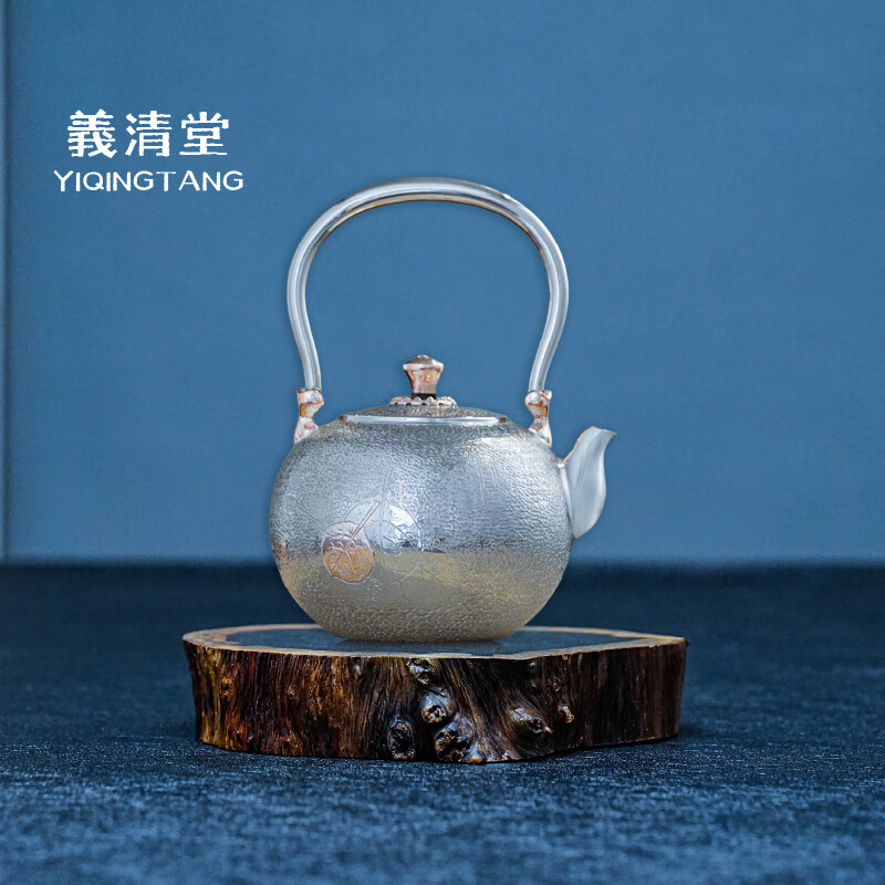 義清堂母炳林国大师银壶 原创木纹金纯手工锦木中式烧水壶非遗纯银