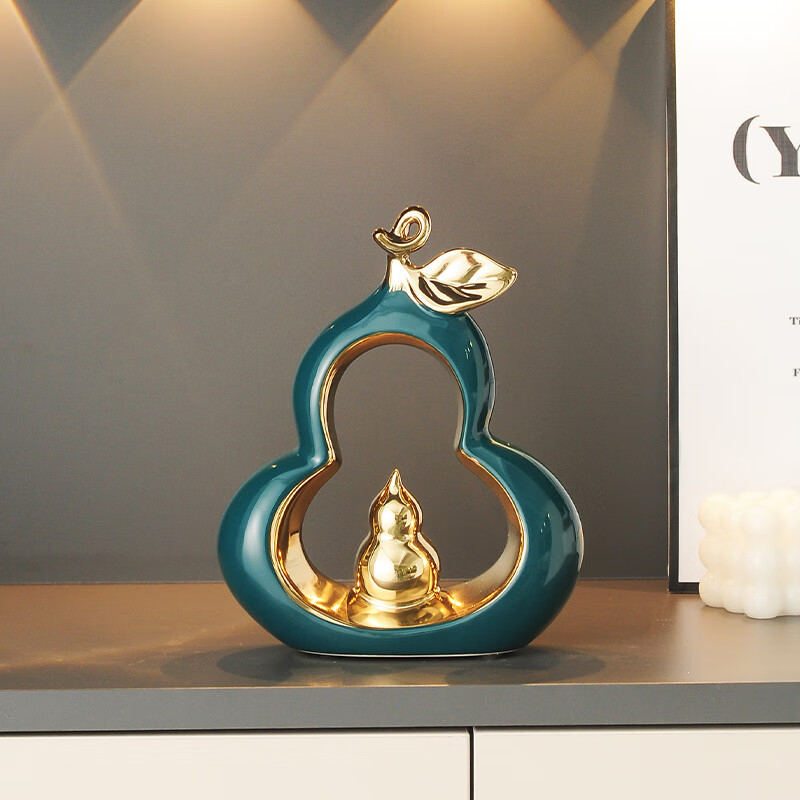 工艺品葫芦摆件新房书房客厅玄关酒柜装饰品乔迁礼物 小号绿金葫芦