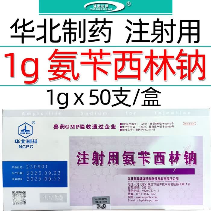 华北制药兽药华药1克注射用氨苄西林钠50支猪牛羊肠炎抗菌消炎细菌