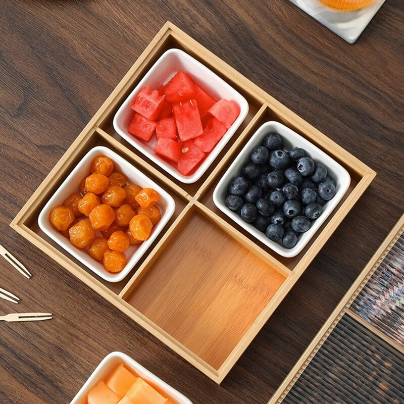 千年恋木干果盘围炉煮茶点心盘九格托盘水果零食家用客厅火锅配菜木格拼盘 九格32.5*32.5*5cm（无盖） 1层
