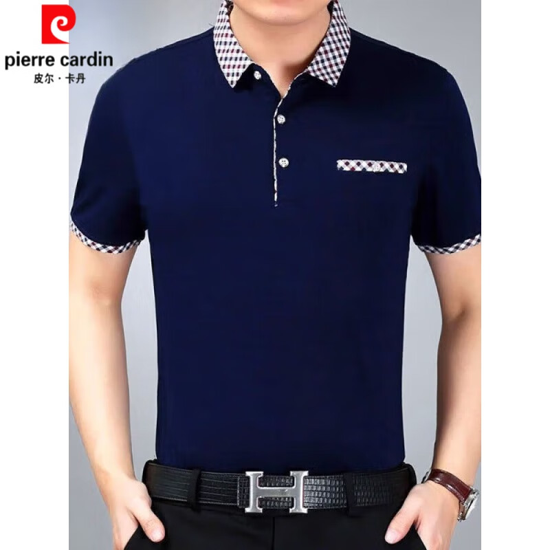 皮尔卡丹男士短袖t恤翻领爸爸装中老年宽松休闲大码真口袋polo领打底