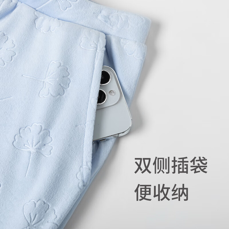 舒雅(Schiesser)女士厚款绒感压花吸湿透气圆领长袖长裤睡衣家居服套装E1/23292H 粉紫 L
