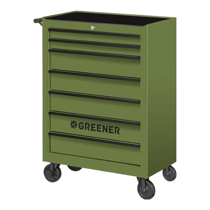 綠林（GREENER）GREENER小推車移動工具柜ins風工具車抽屜式鐵皮柜子重型工作臺 【碧山綠】七抽工具推車+分格盤