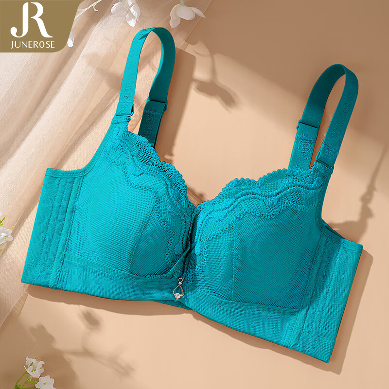 内衣女新品蕾丝厚杯内衣文胸女胸罩小胸聚拢上托全罩杯 简爱蓝 75b