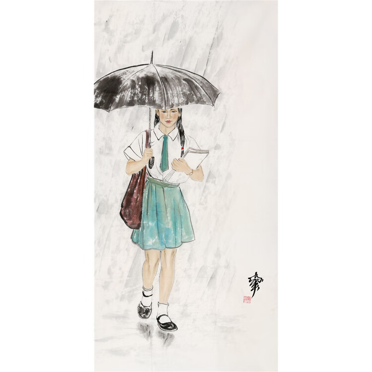 何家英国画纯手绘四尺竖幅美女人物名人字画装饰收藏带带画册合影