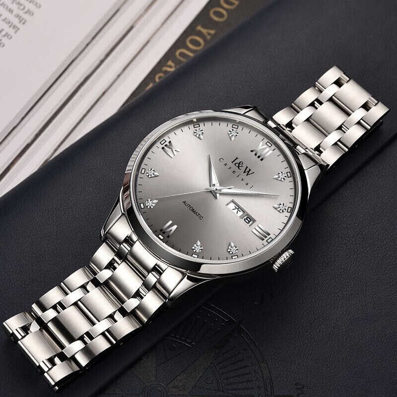 爱沃驰瑞士品牌十大名表手表男士全自动机械表防水夜光双日历男式腕表 本灰钢带【进口机芯】免费刻字