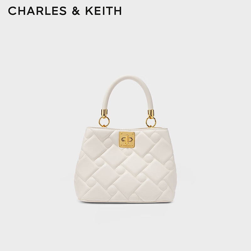 CHARLES&KEITH复古菱格凯莉包手提包单肩包包女包女士生日礼物CK2-50782081 Cream奶白色 S