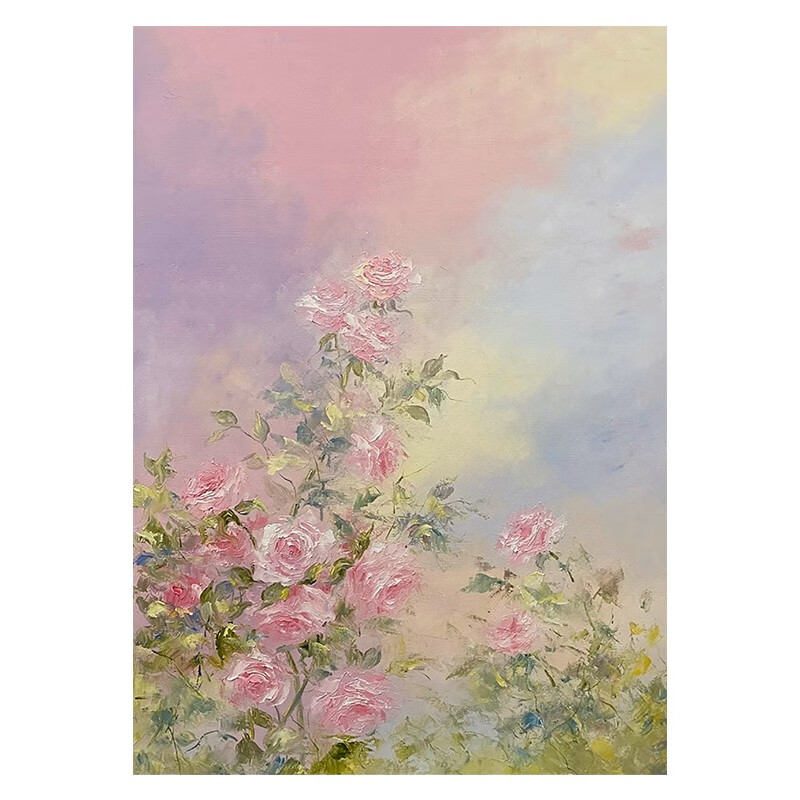 风粉色玫瑰花纯手绘油画北欧花卉客厅装饰画玄关丙烯肌理挂画 粉玫瑰