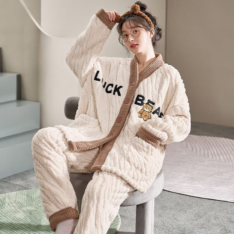 婧麒(JOYNCLEON)月子服孕妇装睡衣女秋冬季珊瑚绒怀孕期内衣产妇家居服套装 杏色Jyz100583 L怎么样,好用不?