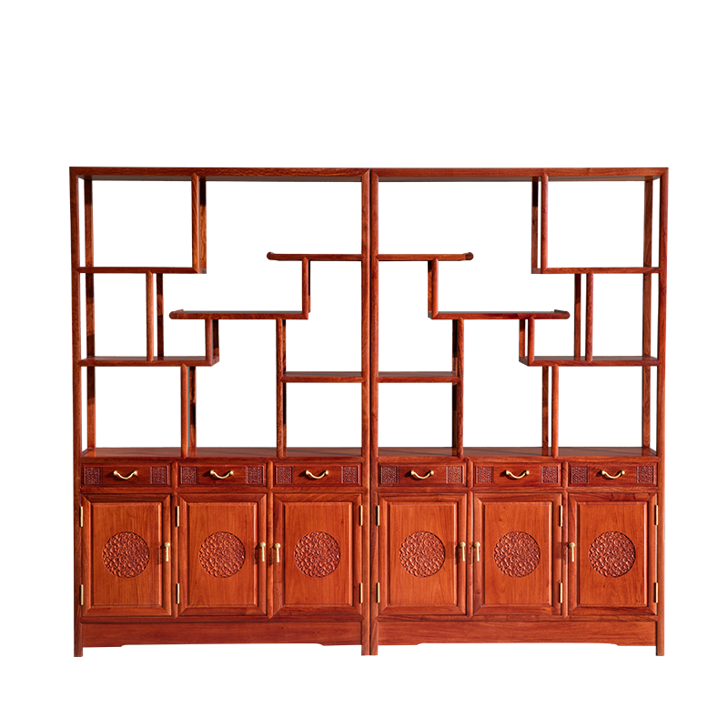 广典红木家具缅甸花梨(学名:大果紫檀)实木中式博古架 多宝阁玄关百宝架 清韵博古架1对