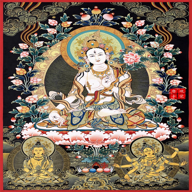 博纳欧(bonaou)白度母长寿三尊唐卡西藏热贡手绘精品复制客厅书房玄关