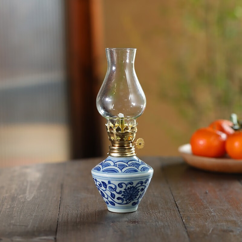景德镇手绘青花陶瓷酥油灯中式创意茶室氛围灯老式煤油灯手工设计