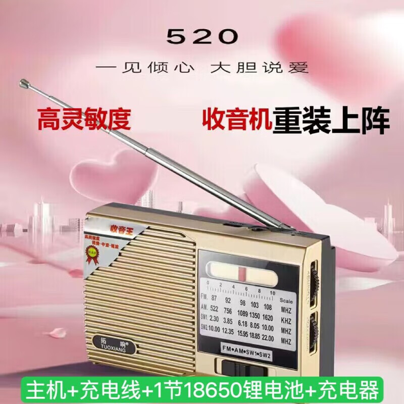 息尼衛(wèi)星收音機(jī)收調(diào)頻半導(dǎo)體多波段便攜式家用老式袖珍迷你老人專(zhuān)用小型收音機(jī) 收音王--金色 主機(jī)+充電線+電池+充電器