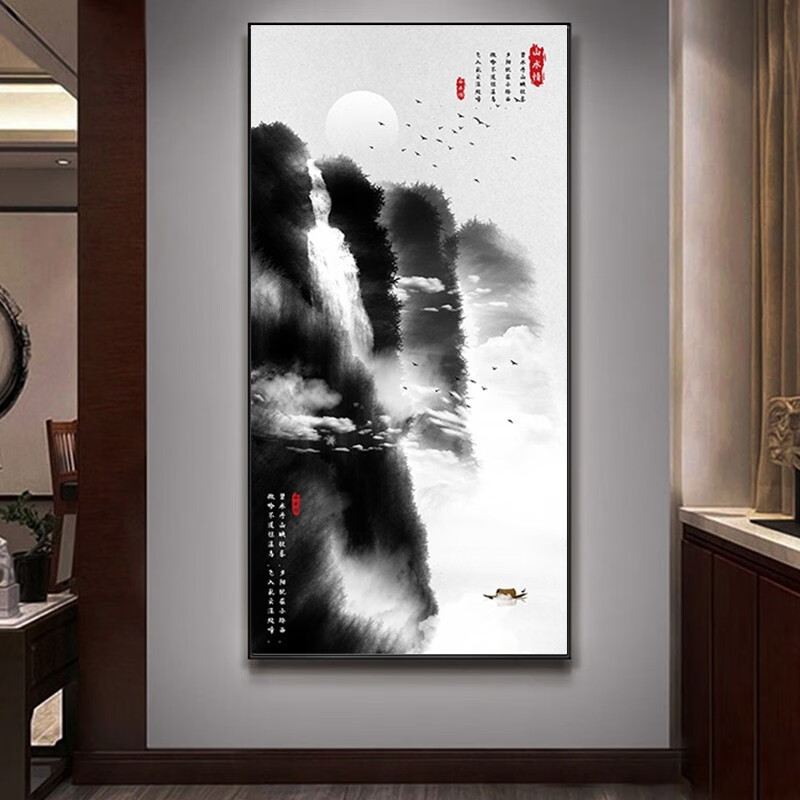 辉音中国风水墨山水中式走廊装饰画玄关挂画高山流水复古禅意过道悟道