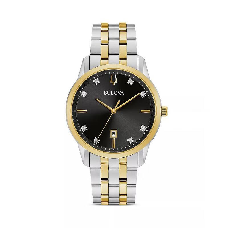 宝路华(bulova)男士手表 萨顿系列镶钻黑盘间金钢带 时尚轻奢商务小众