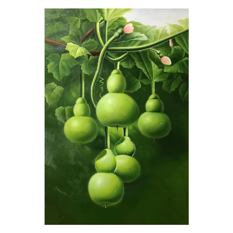 艺幻超写实葫芦纯手绘油画进门玄关五福临门装饰画客厅新中式绿色挂画