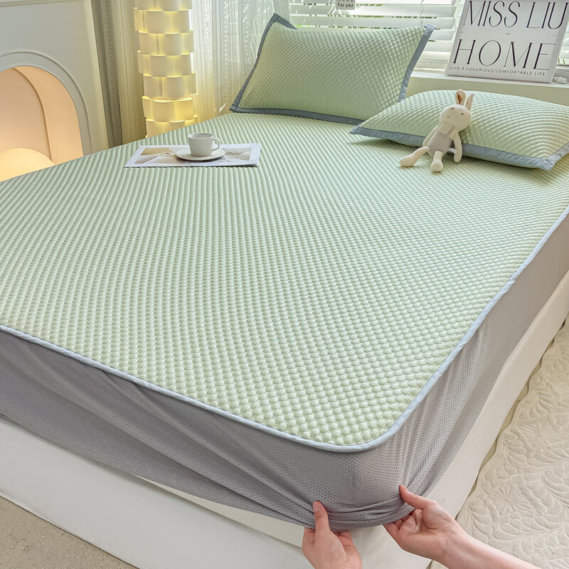 新款a类冰豆豆床单款床笠款床裙款凉席宿舍床品 竹月绿-床笠款 90*200
