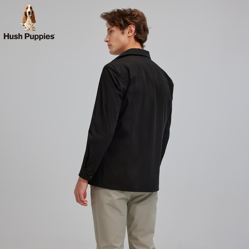 暇步士(Hush Puppies)【柔软细腻】男装2025春秋新款柔软轻薄长袖衬衫 曜石黑 L