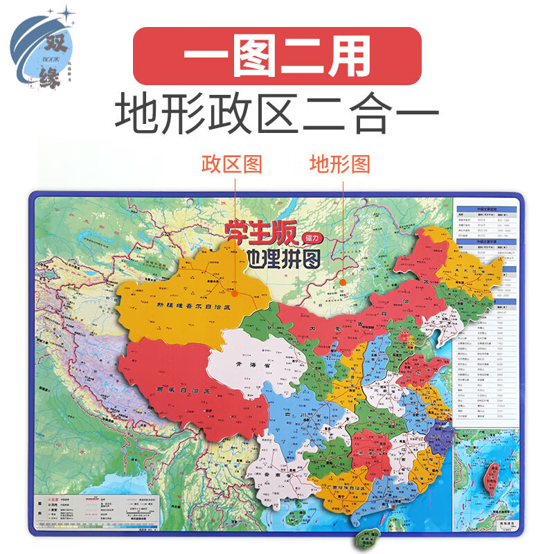 【】新版中国磁力 政区地形图二合一 生知识学习启蒙益智  初中生磁性