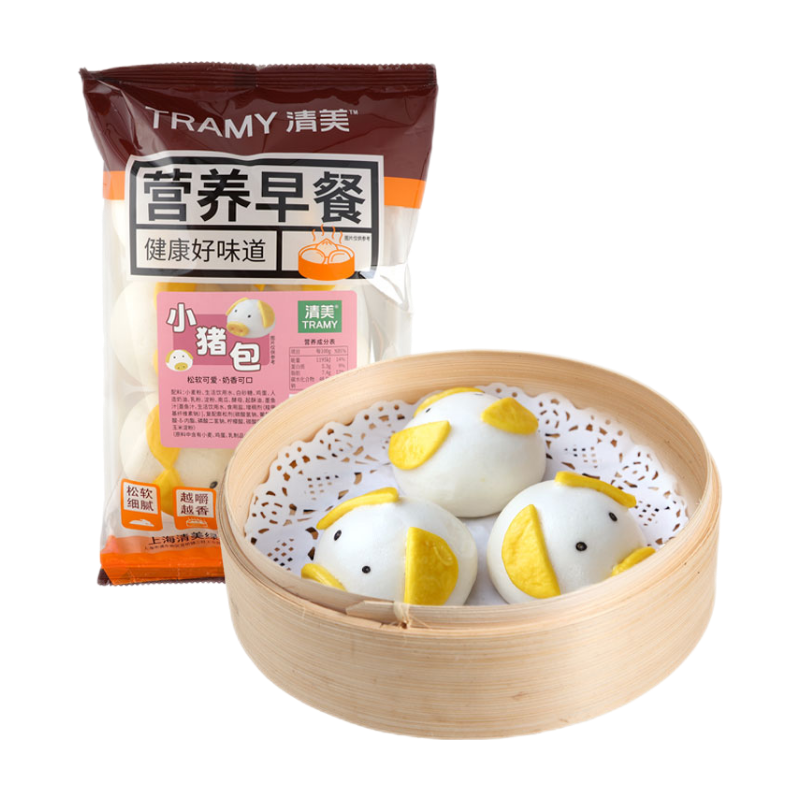 清美小豬包55g*6只/袋 兒童早餐 可愛卡通 饅頭 生鮮面點 奶黃包 小豬包 55g*6只/袋