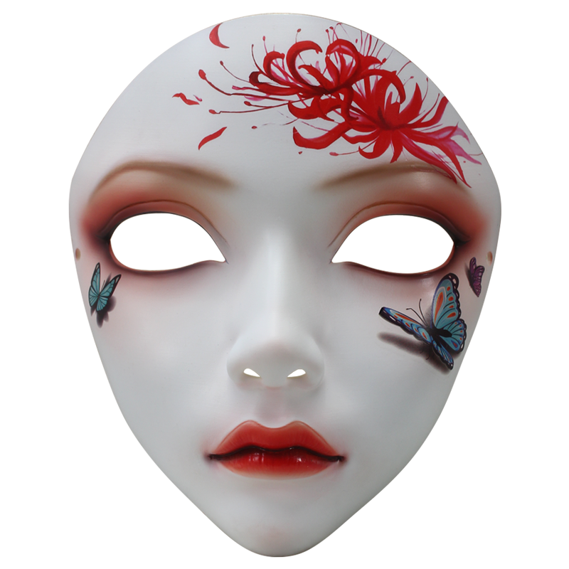 汉服古风面具全脸男女快手网红配饰魂作物手绘化妆舞会面具 彼岸花