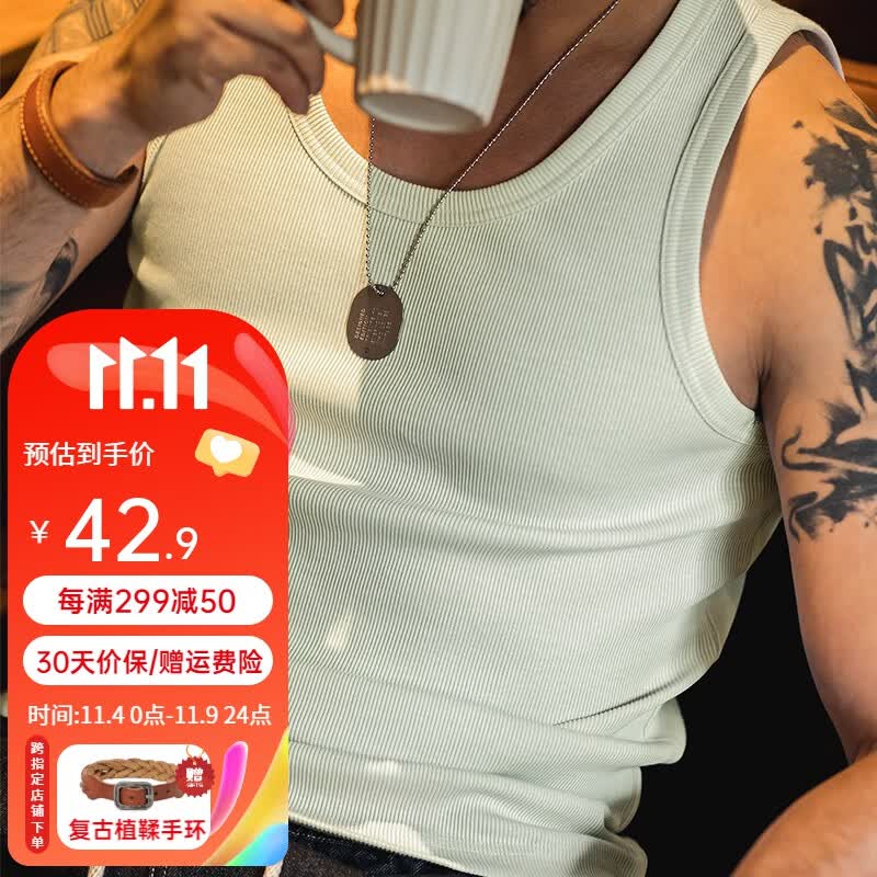 马登工装 硬汉无袖棉背心男纯色修身弹力运动马甲户外健身打底衫 米白色 XL使用感如何?