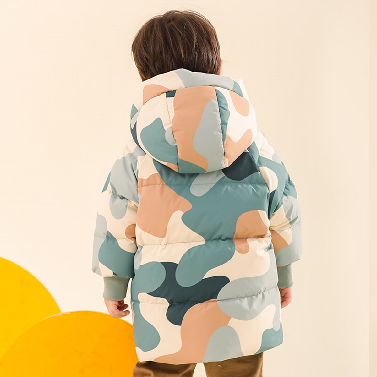 康博男童女童羽绒服宝宝中长款新款洋气加厚冬季儿童保暖外套 绿色迷彩120 130